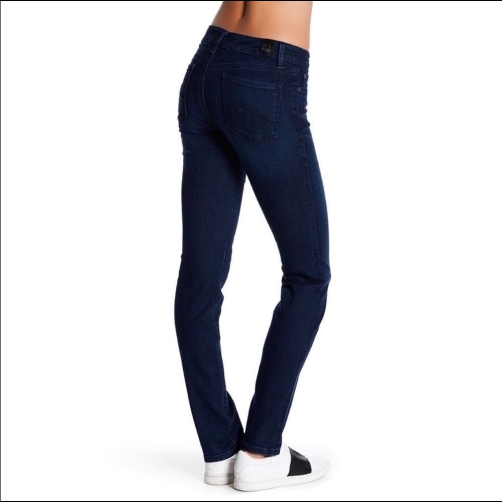 Anthropologie Level 99 Straight Leg Denim Jeans Mid Rise Dark Wash Size 28